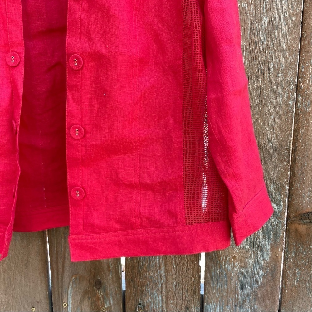 MULTIPLES Women’s Red Linen Open Front Lightweight Jacket Blazer Size Small - Picture 8 of 12